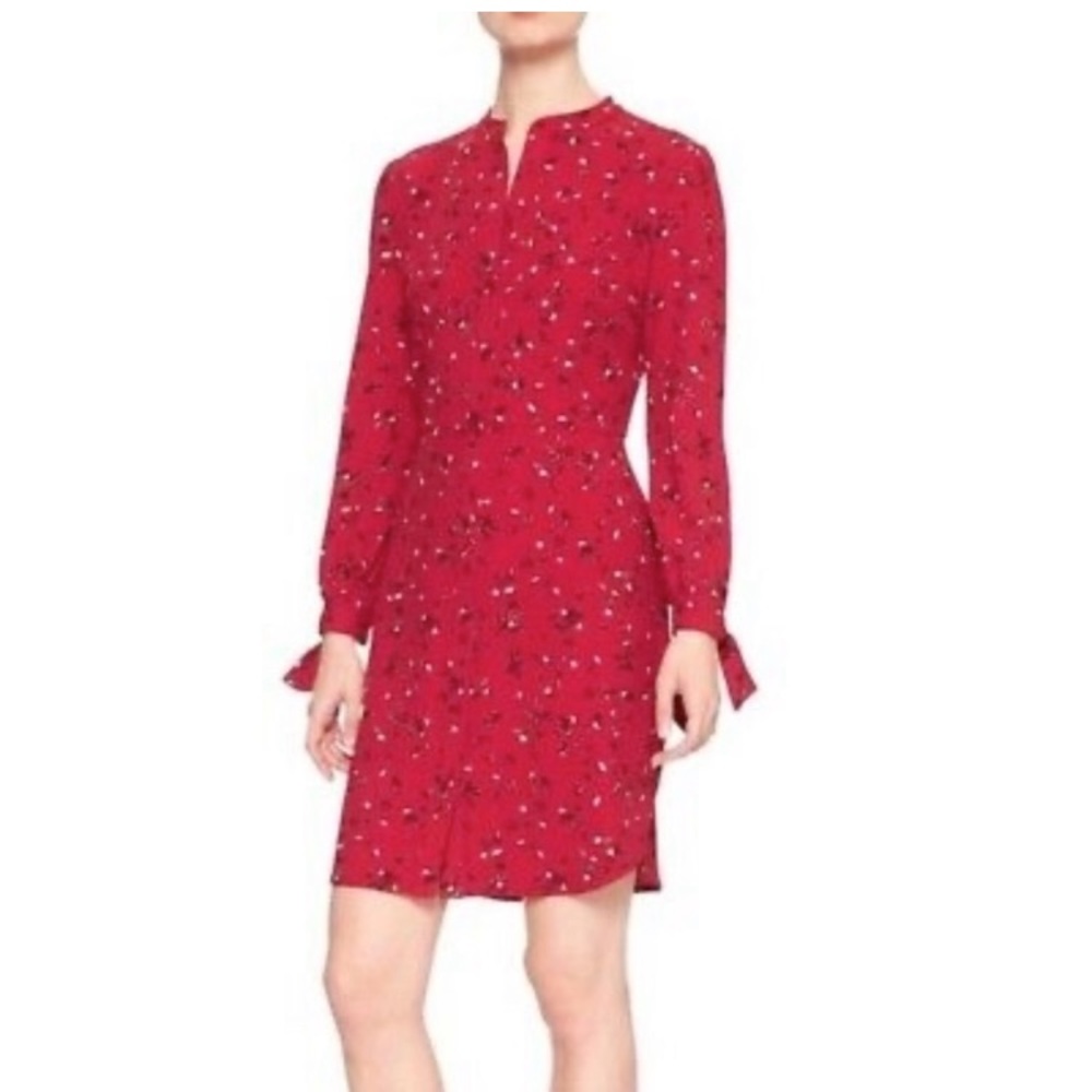 Banana Republic Floral Print Tie Sleeve Shirt Dress Size 6